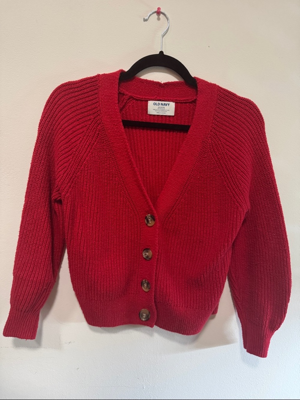 Old Navy Red Button-Front V-Neck Knit Cardigan